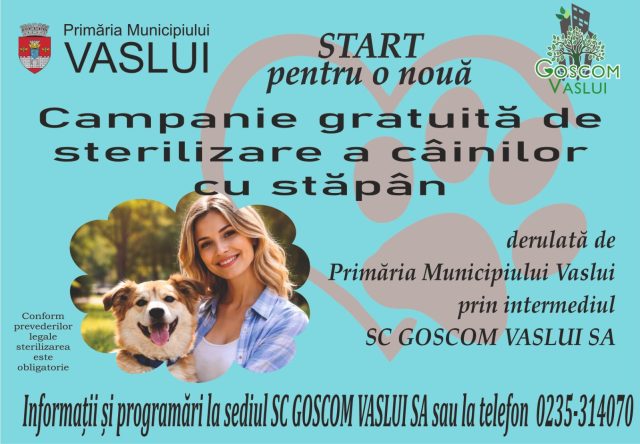 Sterilizare gratuită pentru câinii cu stăpân, în municipiul Vaslui